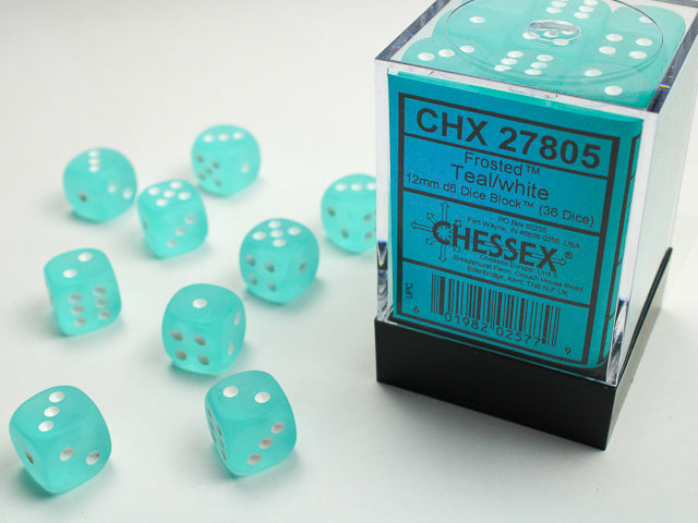 Chessex: 12mm - Frosted Teal/White