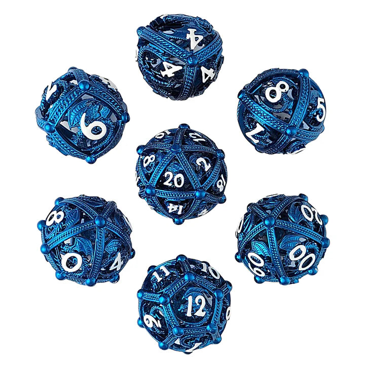 Forged Dice: "Dragon's Bauble: Blue Hollow" Set of 7 Metal Dice