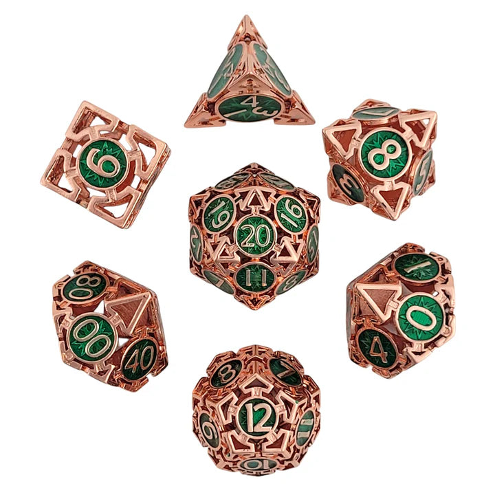 Forged Dice: "Wind's Rose" (Copper/Green) Set of 7 Metal Dice