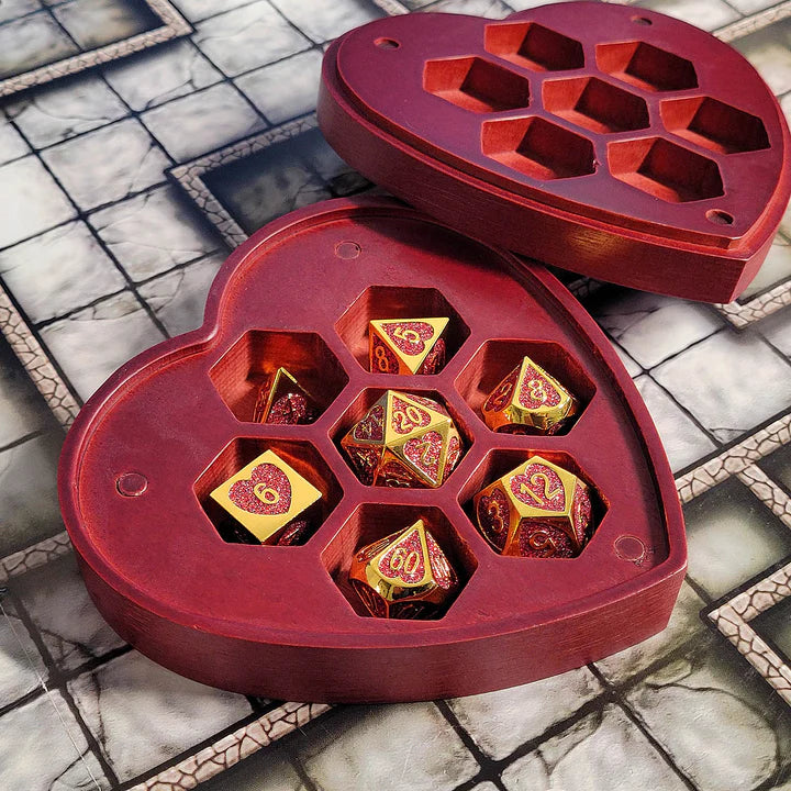 Forged Dice: "Fortunate Heart" Set of 7 Metal Dice + Heart-Shaped Box