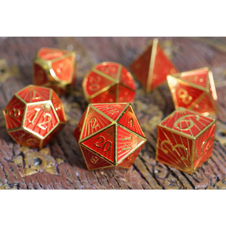 Forged Dice: "Deco" (Red/Gold) Set of 7 Metal Dice
