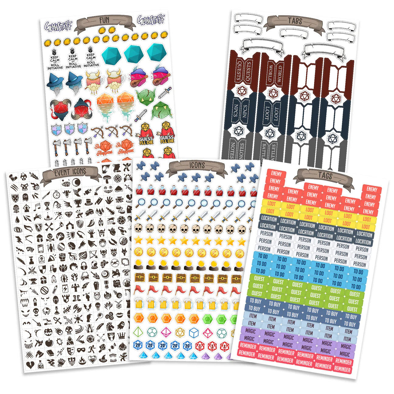 TTRPG Character Sheet Notes & Tags Sticker Sheets