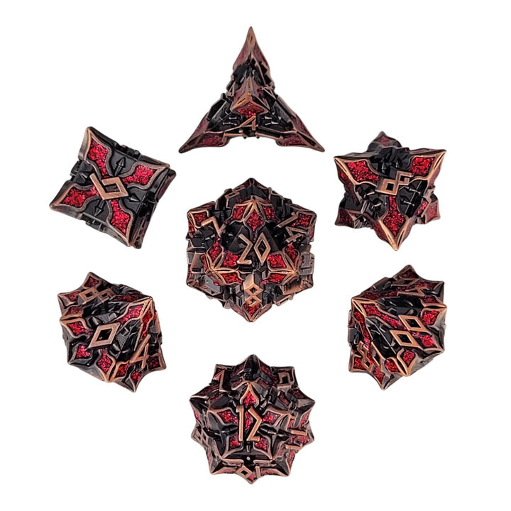 Forged Dice: "Gothic Knight" (Copper/Red) Set of 7 Metal Dice