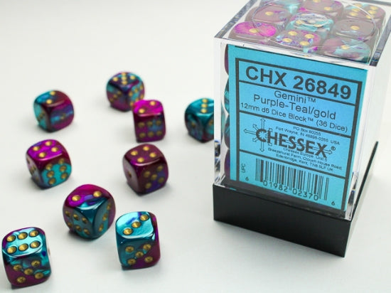 Chessex 12mm d6 block - Gemini Purple-Teal/Gold