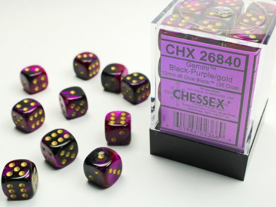 Chessex 12mm d6 block - Gemini Black-Purple/Gold