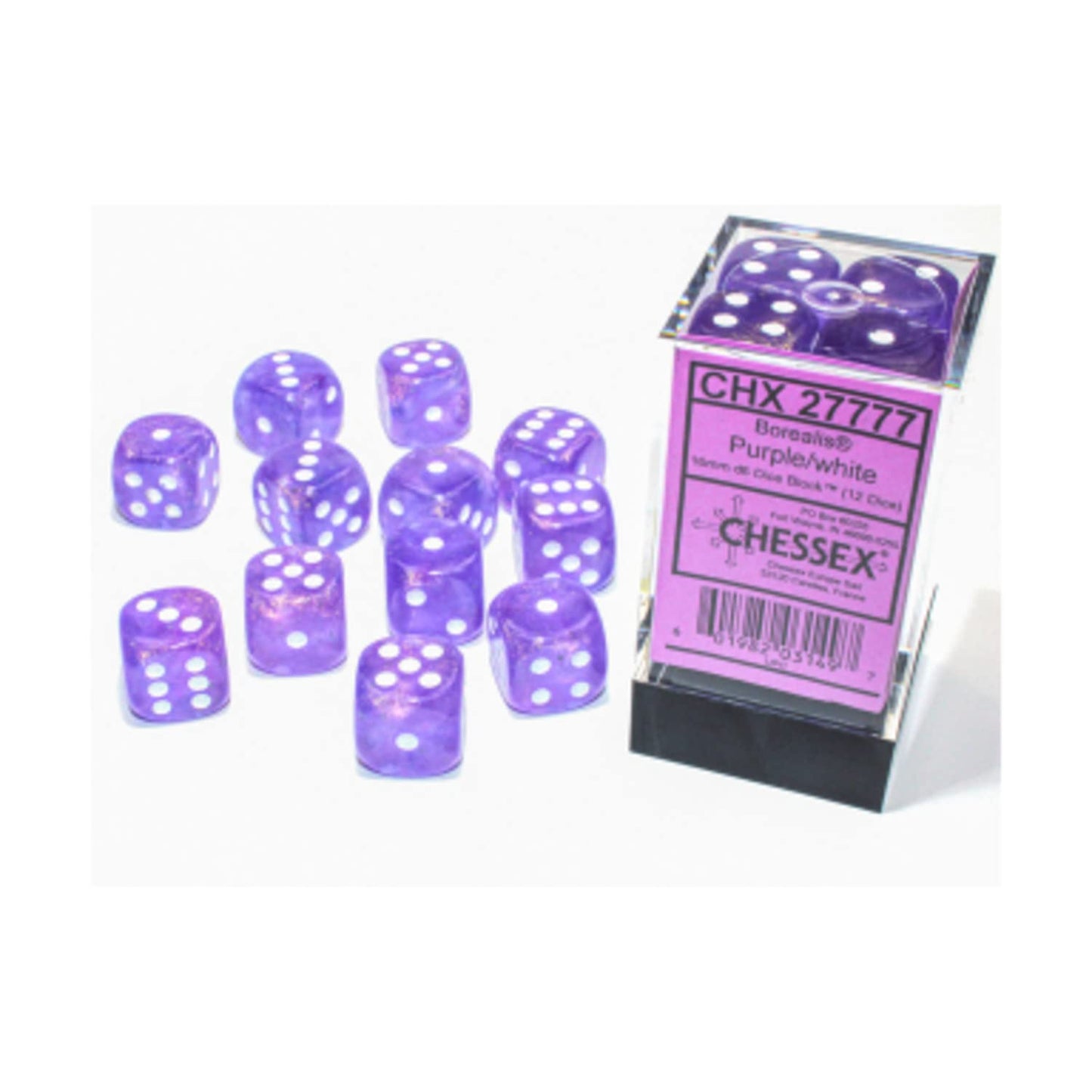 Chessex: 16mm Borealis Purple/White Luminary Dice Block
