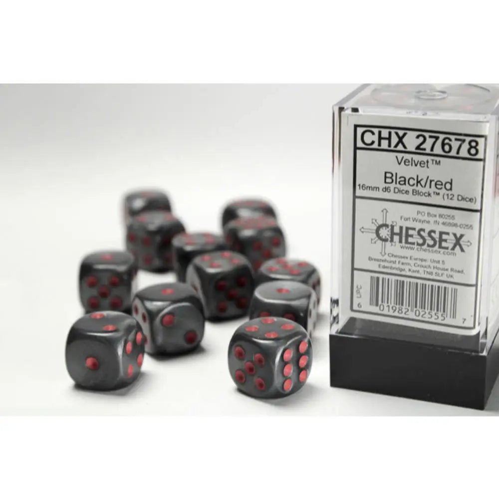 Chessex: 16mm Velvet Black/Red Dice Block