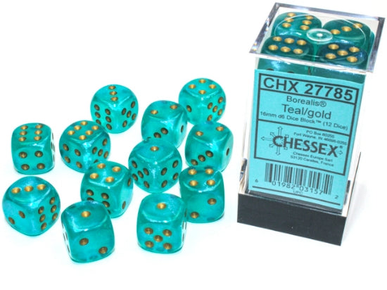 Chessex: 16mm Borealis Teal/Gold Luminary Dice Block