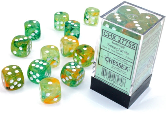 Chessex: 16mm Nebula Spring/White Luminary Dice Block