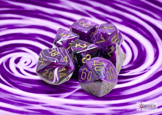 Chessex Vortex Purple/Gold Polyhedral 7-Dice Set