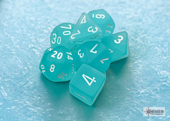 Chessex Frosted Teal/White Polyhedral 7-Dice Set
