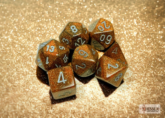 Chessex: Polyhedral Set of 7 - Glitter Gold/Silver