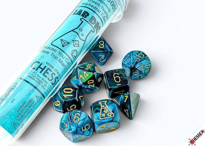 Chessex: 8pc Polyhedral Lab Dice Set - Gemini Green - Teal/gold