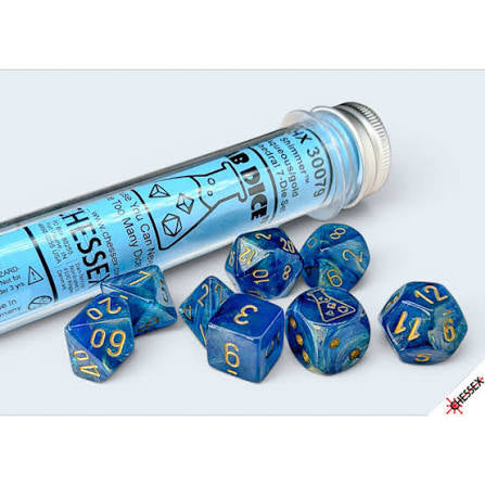 Chessex: 8pc Polyhedral Lab Dice Set - Shimmer Aqueous/gold