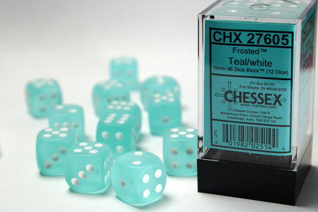 Chessex: 16mm - Frosted Teal/White