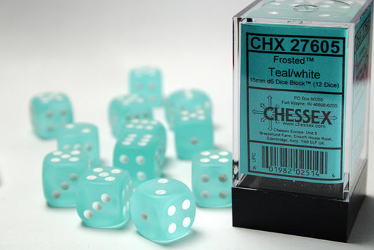 Chessex: 16mm - Frosted Teal/White