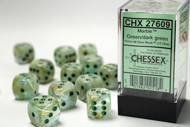 Chessex: 16mm - Marble Green/Dark Green