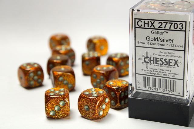 Chessex: 16mm - Glitter Gold/Silver