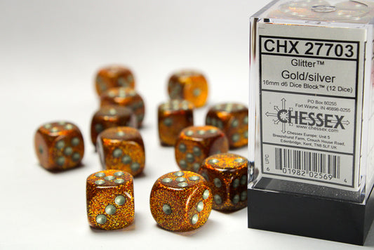 Chessex: 16mm - Glitter Gold/Silver