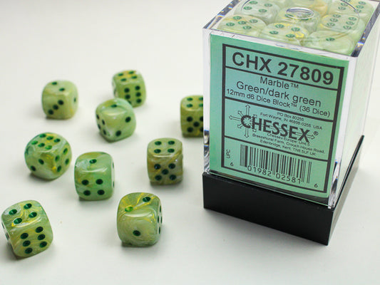 Chessex: 12mm - Marble Green/Dark Green