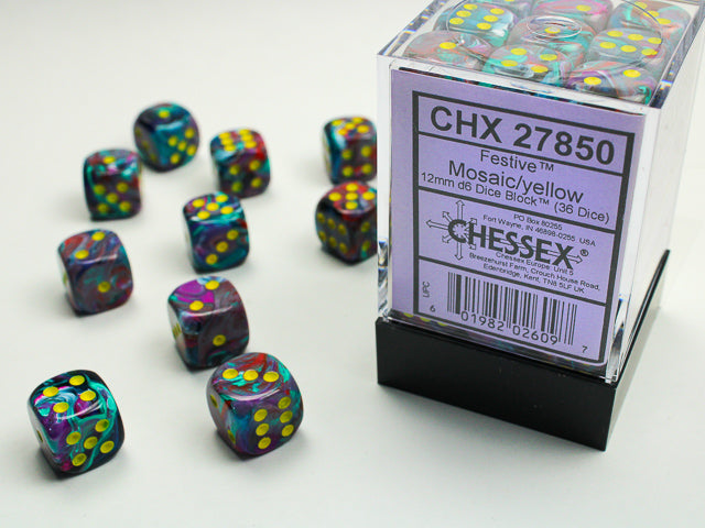 Chessex: 12mm - Mosaic/Yellow