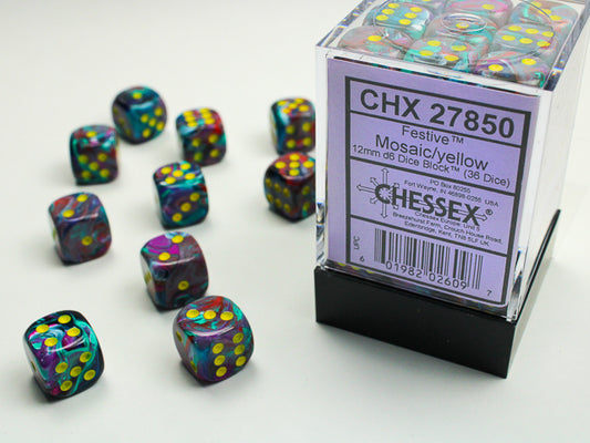 Chessex: 12mm - Mosaic/Yellow