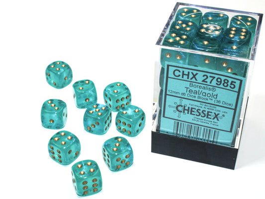 Chessex: 12mm - Teal/Gold