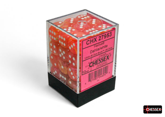 Chessex: 12mm - Festive Dahlia/White