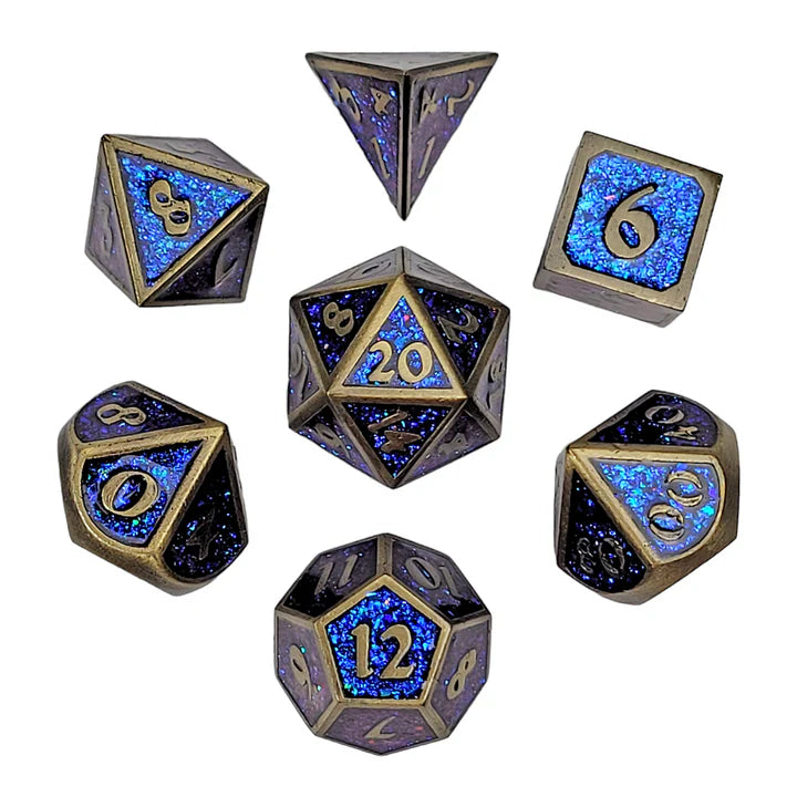 Forged Dice: Mini "Bardic Blue" Set of 7 Metal Dice