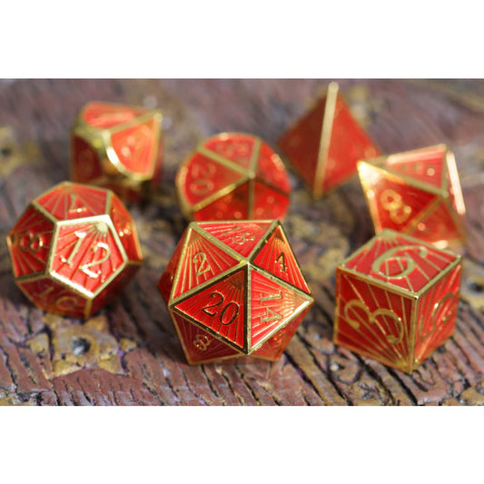 Forged Dice: "Deco" (Red/Gold) Set of 7 Metal Dice