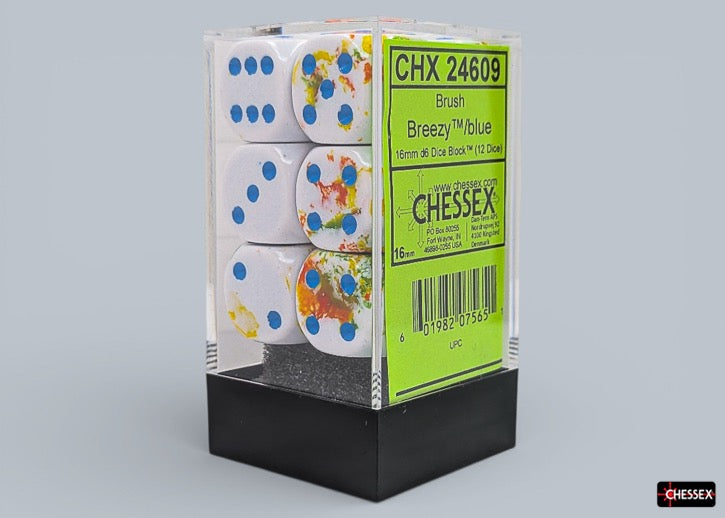 Chessex: Brush - Breezy/blue 16mm d6 Dice Block (12 dice)