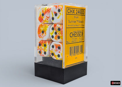 Chessex: Brush - Sunrise/black 16mm d6 Dice Block (12 dice)