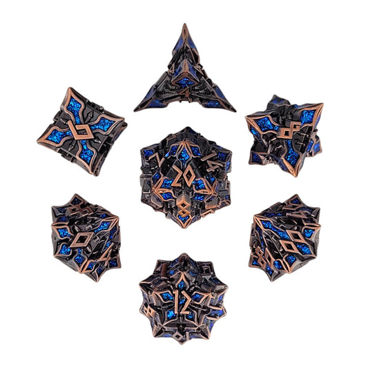 Forged Dice: "Gothic Knight" (Copper/Blue) Set of 7 Metal Dice