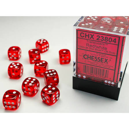 Chessex 12mm d6 block - Translucent Red/White