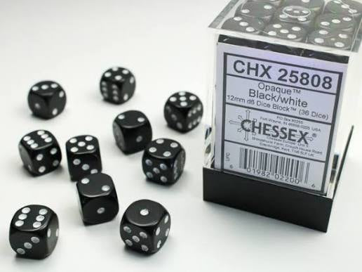Chessex 12mm d6 block - Opaque Black/White