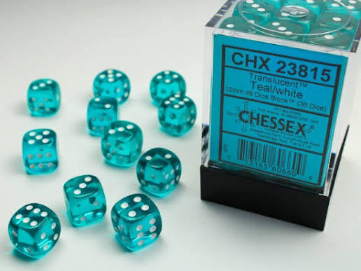 Chessex 12mm d6 block - Translucent Teal/White
