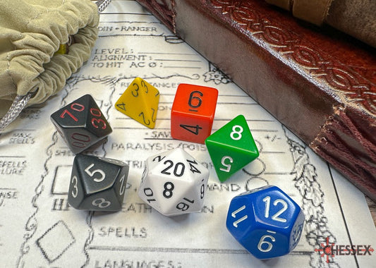 Chessex Nostalgia Opaque GM and Beginner Player Polyhedral 7-Dice Set