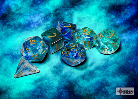 Chessex Nebula Oceanic/Gold Luminary Polyhedral 7-Dice Set