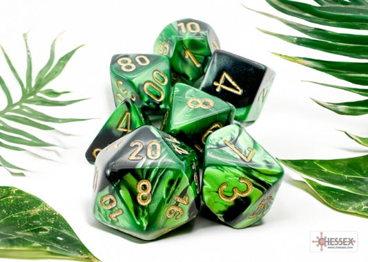 Chessex Gemini Black-Green/Gold Polyhedral 7-Dice Set