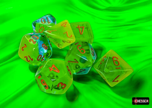 Chessex Gemini Plasma Green-Teal/Orange Luminary Polyhedral 7-Dice Set