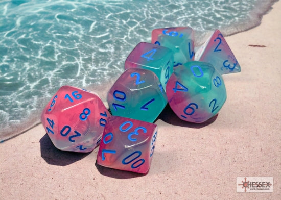 Chessex Gemini Gel Green-Pink/Blue Luminary Polyhedral 7-Dice Set