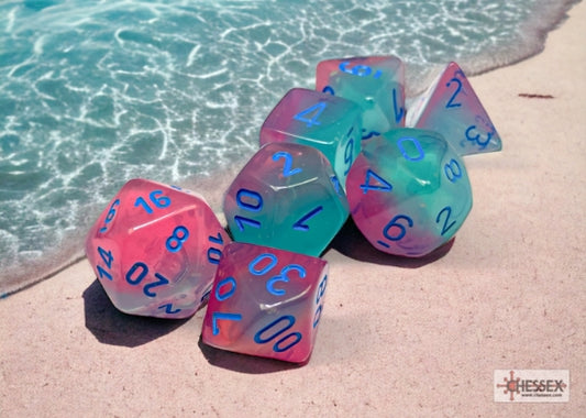 Chessex Gemini Gel Green-Pink/Blue Luminary Polyhedral 7-Dice Set