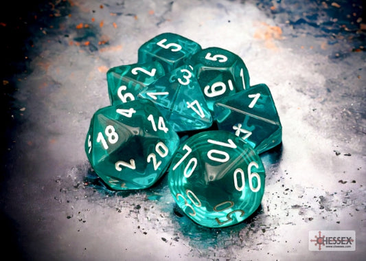 Chessex Translucent Teal/White Polyhedral 7-Dice Set