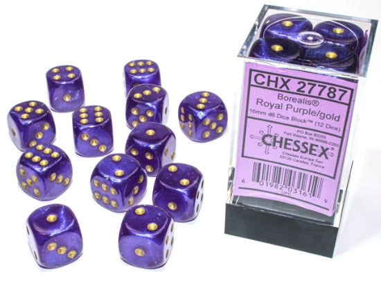 Chessex: 16mm Borealis Royal Purple/Gold Luminary Dice Block