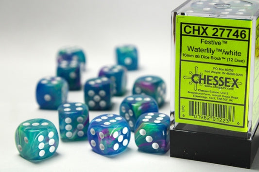 Chessex: 16mm Festive Waterlily/White Dice Block