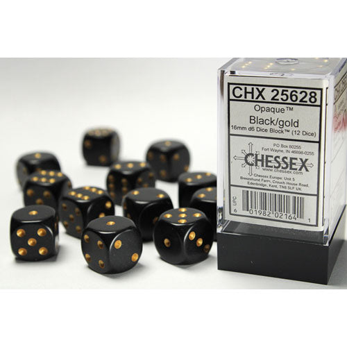 Chessex: 16mm Opaque Black/Gold Dice Block