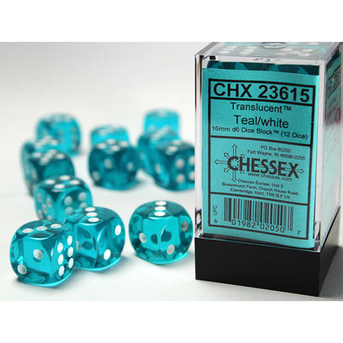 Chessex: 16mm Translucent Teal/White Dice Block