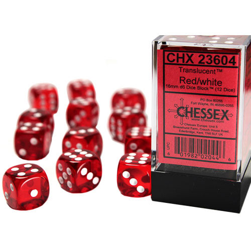 Chessex: 16mm Translucent Red/White Dice Block