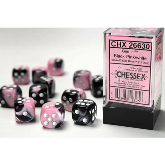 Chessex: 16mm Gemini Black-Pink/White Dice Block