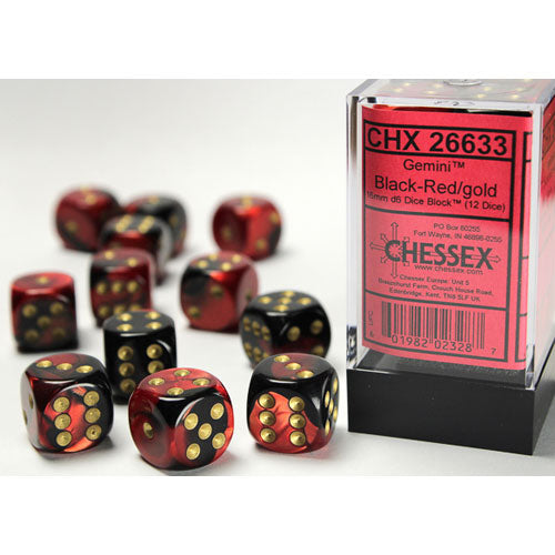Chessex: 16mm Gemini Black-Red/Gold Dice Block